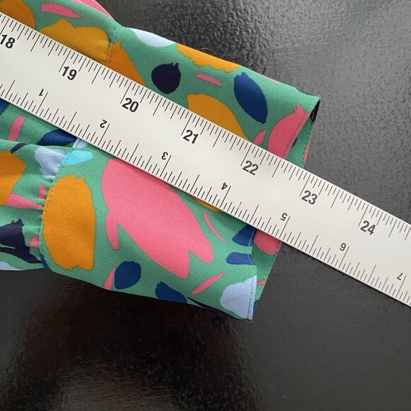 Halogen Pleated Long Sleeve Blouse S Colorful Abstract Floral Print Ruffle Neck - Picture 10 of 11